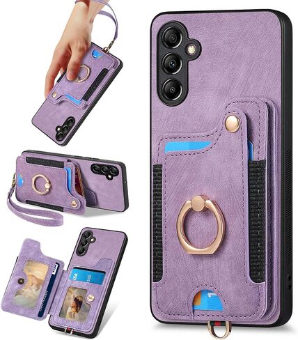for Samsung Galaxy A35 5G Case with Card Holder for Woman Man,PU Leather Flip Folio Wallet Case,RFID Blocking Ring Holder Kickstand Wrist Strap Magnetic Protective Cover for Galaxy A35 5G Green in Saudi Arabia