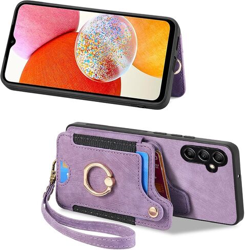 for Samsung Galaxy A35 5G Case with Card Holder for Woman Man,PU Leather Flip Folio Wallet Case,RFID Blocking Ring Holder Kickstand Wrist Strap Magnetic Protective Cover for Galaxy A35 5G Green in Saudi Arabia