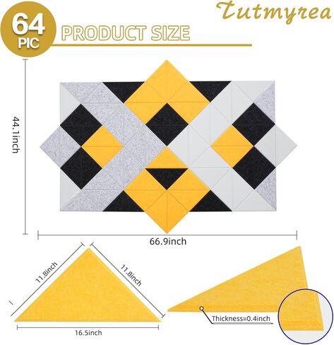 Tutmyrea 41 Pack Self-Adhesive Triangular Acoustic Panels, 88"X35" Sound Absorbing Panels, Soundproof Wall Panels, Wall Decoration Art Soundproof Wall Panels for Studios, Homes, Offices(Mountain Peak) in Saudi Arabia