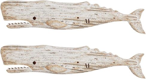 K KILIPES Wood Whale Nautical Wall Decor Rustic Beach Theme Wooden Whale Wall Hanging Sculpture Bathroom Nursery Bedroom Ocean Coastal Themed Home Decor (1) in Saudi Arabia
