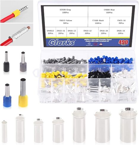 Glarks 490Pcs 11 Sizes Wire Ferrules Kit AWG 2 4 6 8 10 12 14 16 Copper Crimp Connector Non Insulated Ferrules Pin Cord End Terminals Assortment Kit in Saudi Arabia