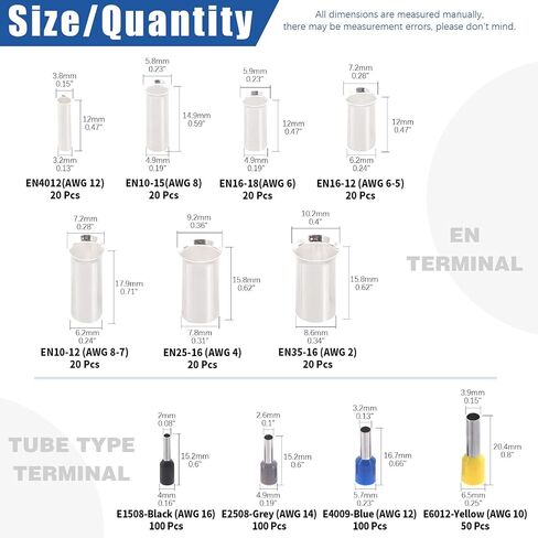 Glarks 490Pcs 11 Sizes Wire Ferrules Kit AWG 2 4 6 8 10 12 14 16 Copper Crimp Connector Non Insulated Ferrules Pin Cord End Terminals Assortment Kit in Saudi Arabia