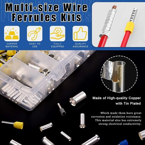 Glarks 490Pcs 11 Sizes Wire Ferrules Kit AWG 2 4 6 8 10 12 14 16 Copper Crimp Connector Non Insulated Ferrules Pin Cord End Terminals Assortment Kit in Saudi Arabia
