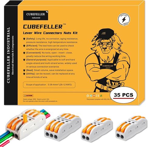 مجموعة موصلات أسلاك رافعة CUBEFELLER® (35 قطعة)، للتوصيلات المضمنة 2/3 دائرة 28-12 AWG، مجموعة متنوعة من الموصلات الكهربائية، مجموعة موصلات سلك الربط المدمجة، سلك توصيل سريع in Kuwait