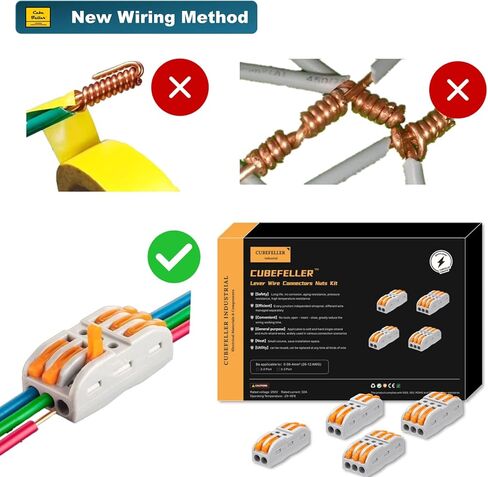 مجموعة موصلات أسلاك رافعة CUBEFELLER® (35 قطعة)، للتوصيلات المضمنة 2/3 دائرة 28-12 AWG، مجموعة متنوعة من الموصلات الكهربائية، مجموعة موصلات سلك الربط المدمجة، سلك توصيل سريع in Kuwait