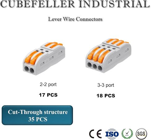مجموعة موصلات أسلاك رافعة CUBEFELLER® (35 قطعة)، للتوصيلات المضمنة 2/3 دائرة 28-12 AWG، مجموعة متنوعة من الموصلات الكهربائية، مجموعة موصلات سلك الربط المدمجة، سلك توصيل سريع in Kuwait