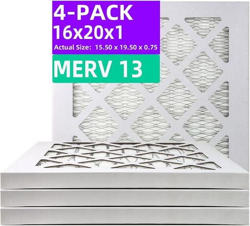 فلتر هواء مطوي 16 × 20 × 1 MERV 13 (4 عبوات) (الحجم الفعلي: 15.50 × 19.50 × 0.75 بوصة) MPR 1900 & FPR 10، مرشحات هواء الفرن in Saudi Arabia
