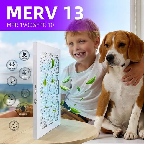 فلتر هواء مطوي 16 × 20 × 1 MERV 13 (4 عبوات) (الحجم الفعلي: 15.50 × 19.50 × 0.75 بوصة) MPR 1900 & FPR 10، مرشحات هواء الفرن in Saudi Arabia