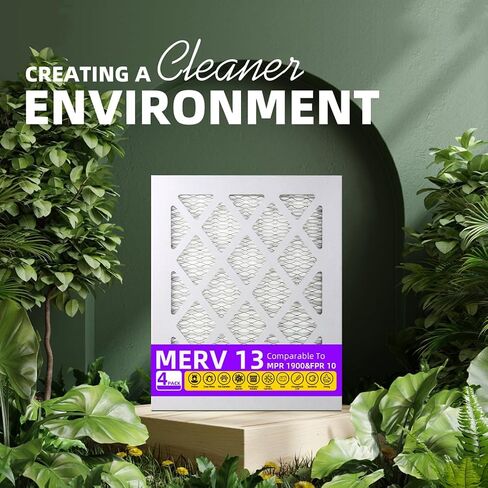 فلتر هواء مطوي 16 × 20 × 1 MERV 13 (4 عبوات) (الحجم الفعلي: 15.50 × 19.50 × 0.75 بوصة) MPR 1900 & FPR 10، مرشحات هواء الفرن in Saudi Arabia