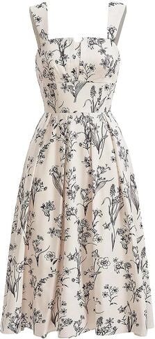 MakeMeChic Women's Floral Print Wide Strap Midi Cami Dress Shirred Flared Hem High Waisted Summer A Line Dress in Saudi Arabia