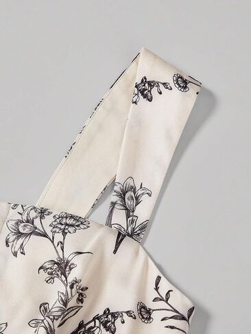 MakeMeChic Women's Floral Print Wide Strap Midi Cami Dress Shirred Flared Hem High Waisted Summer A Line Dress in Saudi Arabia