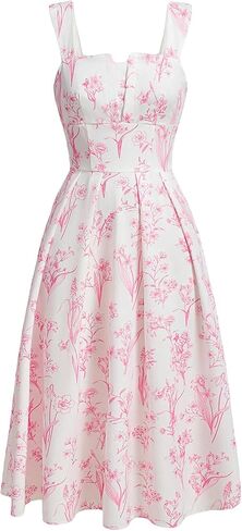 MakeMeChic Women's Floral Print Wide Strap Midi Cami Dress Shirred Flared Hem High Waisted Summer A Line Dress in Saudi Arabia