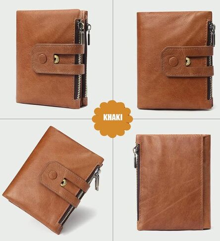 محفظة بطاقات ManChDa للرجال - جلد طبيعي RFID بسحاب مزدوج للعملات المعدنية وجيب بني ذو سعة كبيرة وحامل بطاقات جيب هدايا لعيد الأب in Kuwait