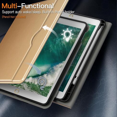 حافظة JETech لجهاز iPad 6/5 (9.7 بوصة، موديل 2018/2017، الجيل السادس/الخامس)، غطاء تابلت واقٍ من جلد البولي يوريثان مع حامل أقلام وجيب، رؤية متعددة الزوايا (أسود) in Saudi Arabia
