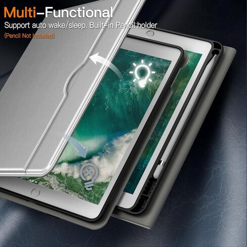 حافظة JETech لجهاز iPad 6/5 (9.7 بوصة، موديل 2018/2017، الجيل السادس/الخامس)، غطاء تابلت واقٍ من جلد البولي يوريثان مع حامل أقلام وجيب، رؤية متعددة الزوايا (أسود) in Saudi Arabia