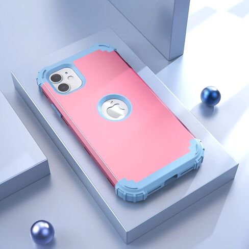IDweel for iPhone 11 Case with Screen Protector(Tempered Glass), Hybrid 3 in 1 Shockproof Slim Fit Heavy Duty Protection Hard PC Cover Soft Silicone Bumper Full Body Case,Rose Gold in Saudi Arabia