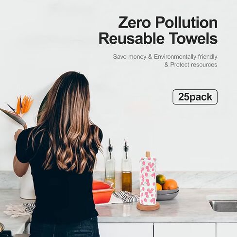 Reusable Paper Towels -Value 25 Pack Washable Cotton Soft Absorbent Cloth Placemats for Kitchen Dining Table with Wash Bag Sustainable Eco Friendly in Saudi Arabia