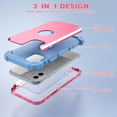 IDweel for iPhone 11 Case with Screen Protector(Tempered Glass), Hybrid 3 in 1 Shockproof Slim Fit Heavy Duty Protection Hard PC Cover Soft Silicone Bumper Full Body Case,Rose Gold in Saudi Arabia