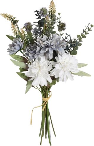 Artificial Fake Flowers Bouquet White Grey Silk Flower for Craft Arrangements Wedding Bouquets Faux Flowers for Vase for Kitchen Garden Home Party Table Décor (White Grey) in Saudi Arabia