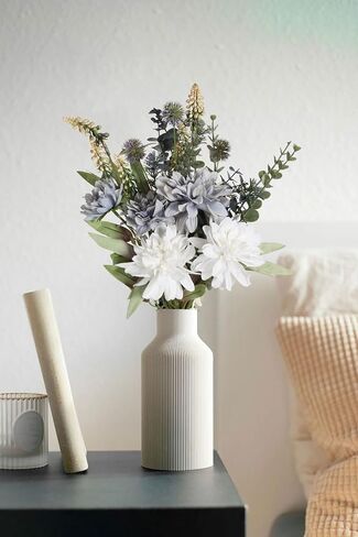 Artificial Fake Flowers Bouquet White Grey Silk Flower for Craft Arrangements Wedding Bouquets Faux Flowers for Vase for Kitchen Garden Home Party Table Décor (White Grey) in Saudi Arabia