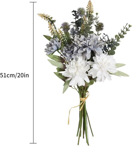 Artificial Fake Flowers Bouquet White Grey Silk Flower for Craft Arrangements Wedding Bouquets Faux Flowers for Vase for Kitchen Garden Home Party Table Décor (White Grey) in Saudi Arabia