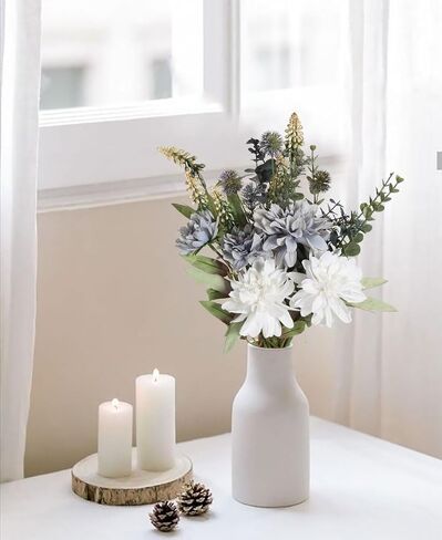 Artificial Fake Flowers Bouquet White Grey Silk Flower for Craft Arrangements Wedding Bouquets Faux Flowers for Vase for Kitchen Garden Home Party Table Décor (White Grey) in Saudi Arabia