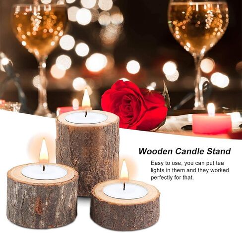 حاملات شموع ضوء الشاي، حامل شموع صغيرة خشبي مخصص لقطع الزفاف المركزية للطاولة، حفل زفاف ريفي، عيد ميلاد، ديكور المنزل (مجموعة من 6) in Kuwait