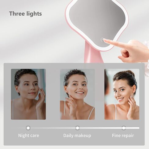 مرآة مكياج LED، مرآة زينة مع ضوء، مرآة محمولة للسفر وقابلة لإعادة الشحن عبر USB، تعتيم شاشة اللمس (رمادي) in Saudi Arabia