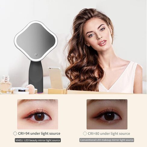 مرآة مكياج LED، مرآة زينة مع ضوء، مرآة محمولة للسفر وقابلة لإعادة الشحن عبر USB، تعتيم شاشة اللمس (رمادي) in Saudi Arabia