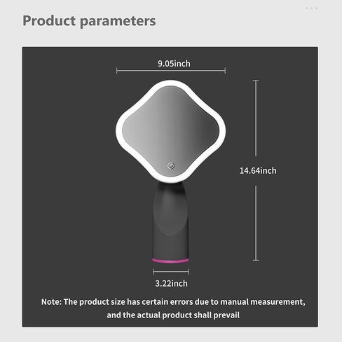 مرآة مكياج LED، مرآة زينة مع ضوء، مرآة محمولة للسفر وقابلة لإعادة الشحن عبر USB، تعتيم شاشة اللمس (رمادي) in Saudi Arabia