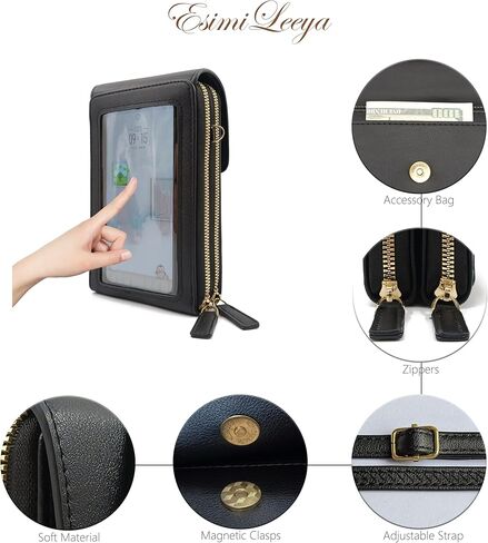 Esimileeya حقائب كروس صغيرة للهاتف الخليوي للنساء المحافظ العصرية حقيبة كتف وظيفية تعمل باللمس مع فتحات لبطاقة الائتمان in Kuwait