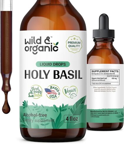 Holy Basil Tincture - Organic Holy Basil Leaf Liquid Extract - Vegan, Alcohol Free Drops Supplement - 2 fl oz in Kuwait