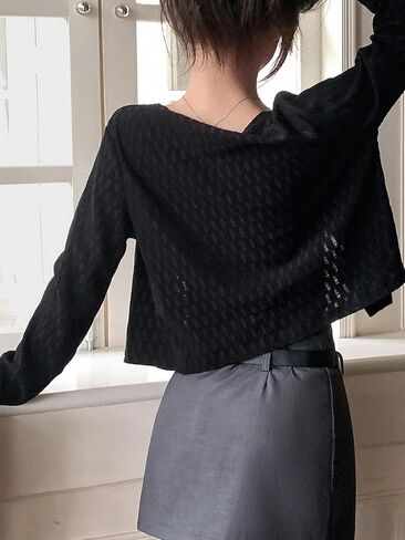 SHENHE Women's Open Front Lightweight Long Sleeve Crop Top Sweater Cardigan Outerwear in Saudi Arabia