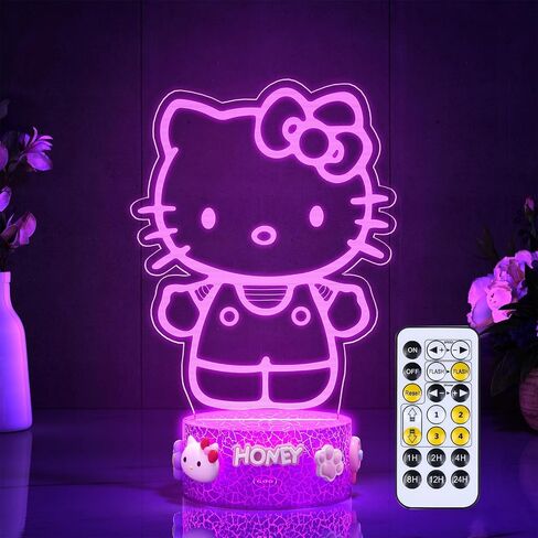 Kitty Night Light Room Decor, Cute Birthday Gifts for Little Girls Kids, Kitty Stuff for Bedroom Decorations, Smart Cat Lamp with Remote Control, Dimmer, Timer, RGB Lights, 3D Cute Stickers in Saudi Arabia