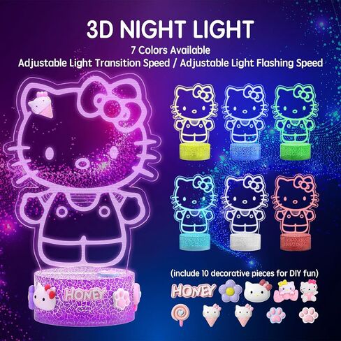 Kitty Night Light Room Decor, Cute Birthday Gifts for Little Girls Kids, Kitty Stuff for Bedroom Decorations, Smart Cat Lamp with Remote Control, Dimmer, Timer, RGB Lights, 3D Cute Stickers in Saudi Arabia