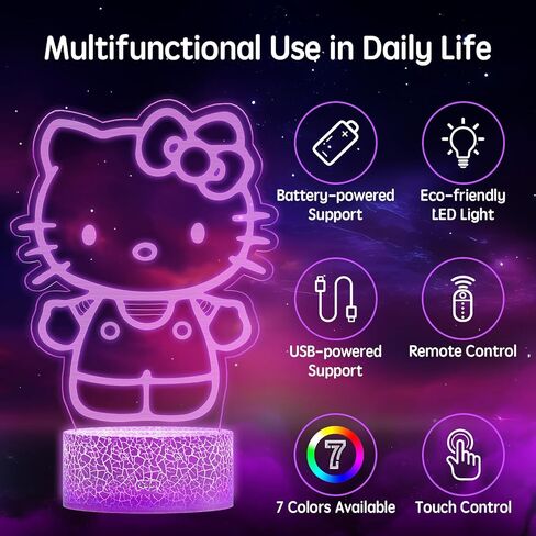 Kitty Night Light Room Decor, Cute Birthday Gifts for Little Girls Kids, Kitty Stuff for Bedroom Decorations, Smart Cat Lamp with Remote Control, Dimmer, Timer, RGB Lights, 3D Cute Stickers in Saudi Arabia