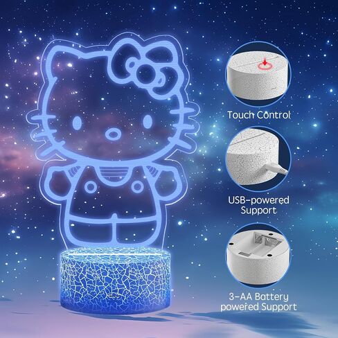 Kitty Night Light Room Decor, Cute Birthday Gifts for Little Girls Kids, Kitty Stuff for Bedroom Decorations, Smart Cat Lamp with Remote Control, Dimmer, Timer, RGB Lights, 3D Cute Stickers in Saudi Arabia