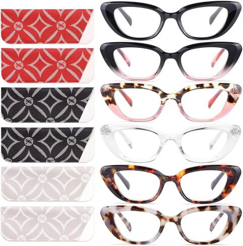 CHOFILORD 6 Pack Cat Eye Reading Glasses for Women Fashion Cute Blue Light Blocking Computer Readers Spring Hinge in Kuwait