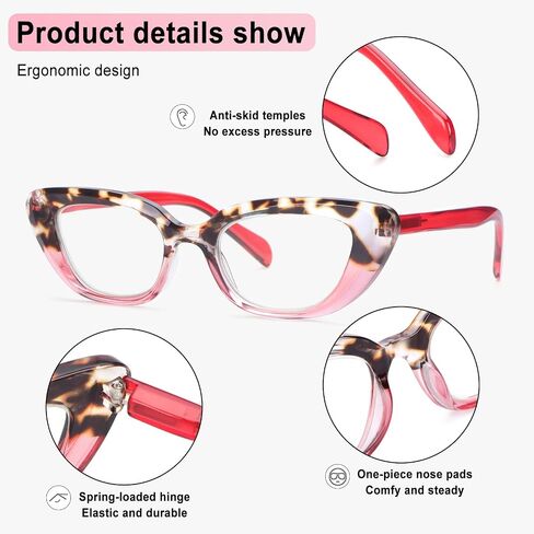 CHOFILORD 6 Pack Cat Eye Reading Glasses for Women Fashion Cute Blue Light Blocking Computer Readers Spring Hinge in Kuwait