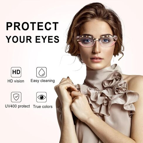 CHOFILORD 6 Pack Cat Eye Reading Glasses for Women Fashion Cute Blue Light Blocking Computer Readers Spring Hinge in Kuwait