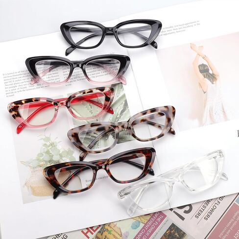 CHOFILORD 6 Pack Cat Eye Reading Glasses for Women Fashion Cute Blue Light Blocking Computer Readers Spring Hinge in Kuwait