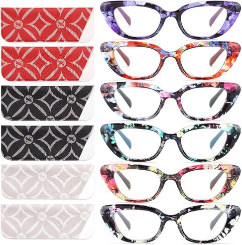 CHOFILORD 6 Pack Cat Eye Reading Glasses for Women Fashion Cute Blue Light Blocking Computer Readers Spring Hinge in Kuwait
