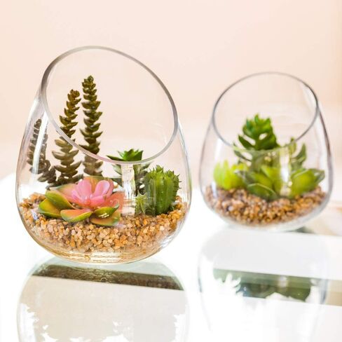 4.7 x 5 Inch Faux Succulent, 1 Realistic Artificial Succulent - In Incline Edge Glass Terrarium, Use As Table Decor, Shelf Decor, Or Centerpiece, Plastic Fake Desk Plant, For Homes Or Weddings in Saudi Arabia