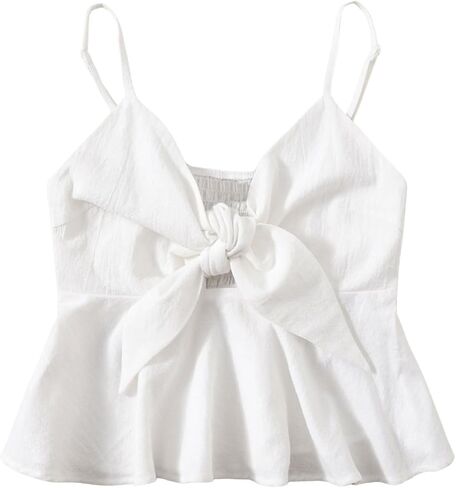 GORGLITTER Women's Ruffle Tie Knot Front Cami Peplum Top Strappy V Neck Smocked Camisole in Saudi Arabia
