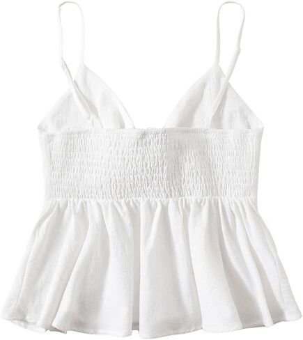 GORGLITTER Women's Ruffle Tie Knot Front Cami Peplum Top Strappy V Neck Smocked Camisole in Saudi Arabia