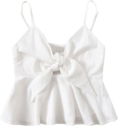 GORGLITTER Women's Ruffle Tie Knot Front Cami Peplum Top Strappy V Neck Smocked Camisole in Saudi Arabia