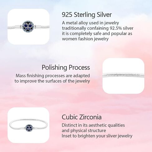 Butterfly Heart Stars and Moon Pattern Charms Bracelet Fit Charms 925 Sterling Silver with 5A Cubic Zirconia Basic Snake Chain Bracelet for Women Christmas Valentine Mother's Day Gift in Saudi Arabia