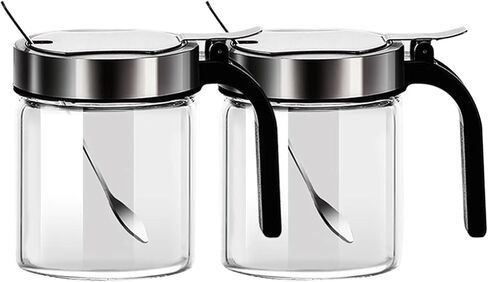 Kitchen Clear Glass Spice Jars Seasonning Box Set of 2 with Spoons, Seasoning Containers Bottles with Stainless Steel Cap,10oz for Home and Kitchen (2) in Kuwait