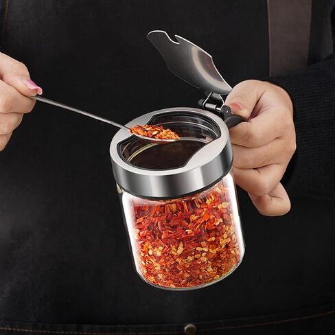 Kitchen Clear Glass Spice Jars Seasonning Box Set of 2 with Spoons, Seasoning Containers Bottles with Stainless Steel Cap,10oz for Home and Kitchen (2) in Kuwait