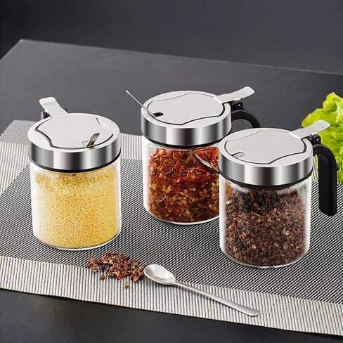Kitchen Clear Glass Spice Jars Seasonning Box Set of 2 with Spoons, Seasoning Containers Bottles with Stainless Steel Cap,10oz for Home and Kitchen (2) in Kuwait